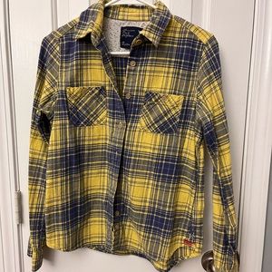 American Eagle Outfitters Yellow and Blue Plaid Button Down Shirt